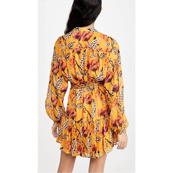 A.L.C. Yellow Floral Silk Jen Mini Dress Long Sleeve Belted Shirtdress Size XS S - Picture 9 of 16